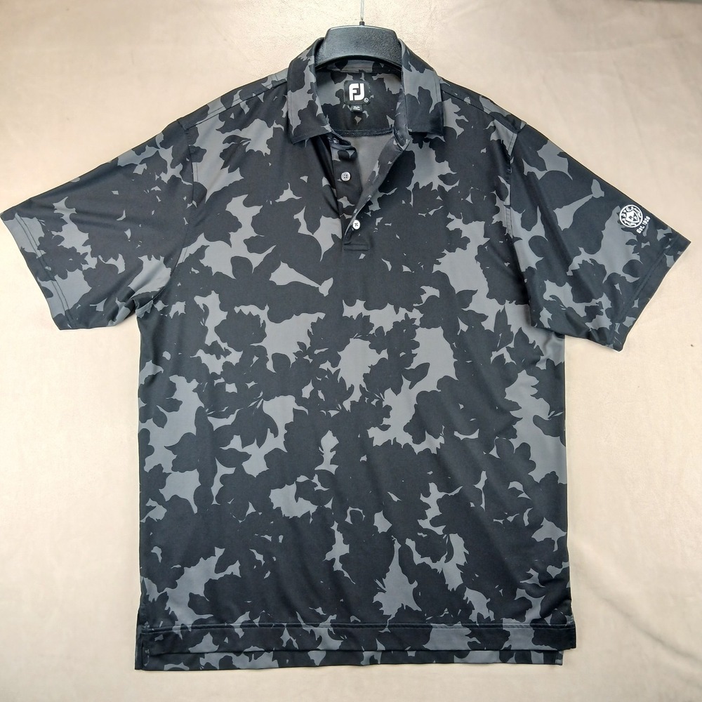 Footjoy Large Mens Polo Shirt Golf Black Camo Stretch 24x30 Performance